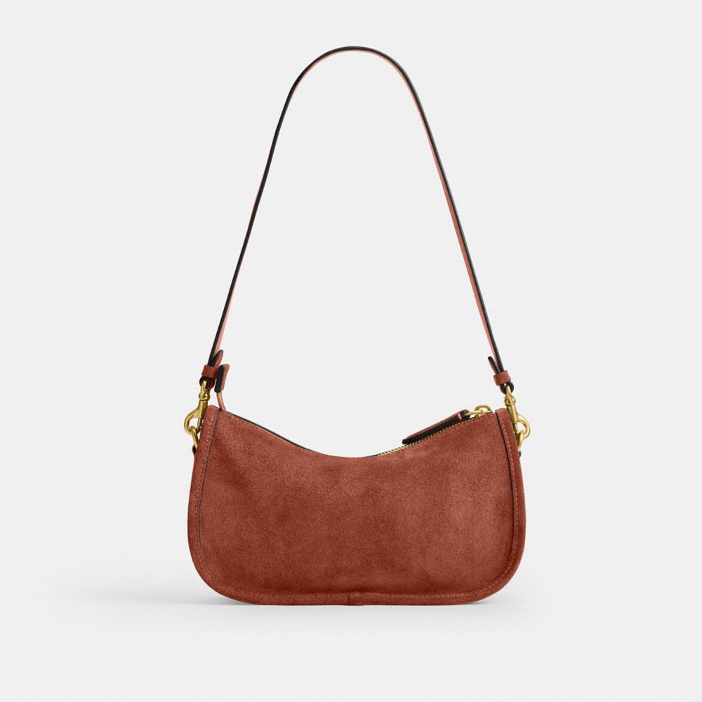 COACH®,Waverly Bag,Calfskin Leather,Leather,Suede,Shoulder Bag,Compact,Brass,Day Party,Brown,Back View