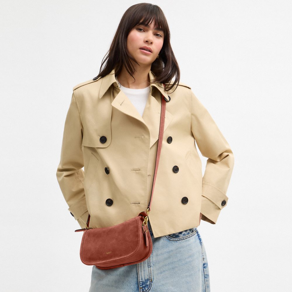 COACH®,Waverly Bag,Leather,Suede,Shoulder Bag,Compact,Gold Plated,Day Party,Brown