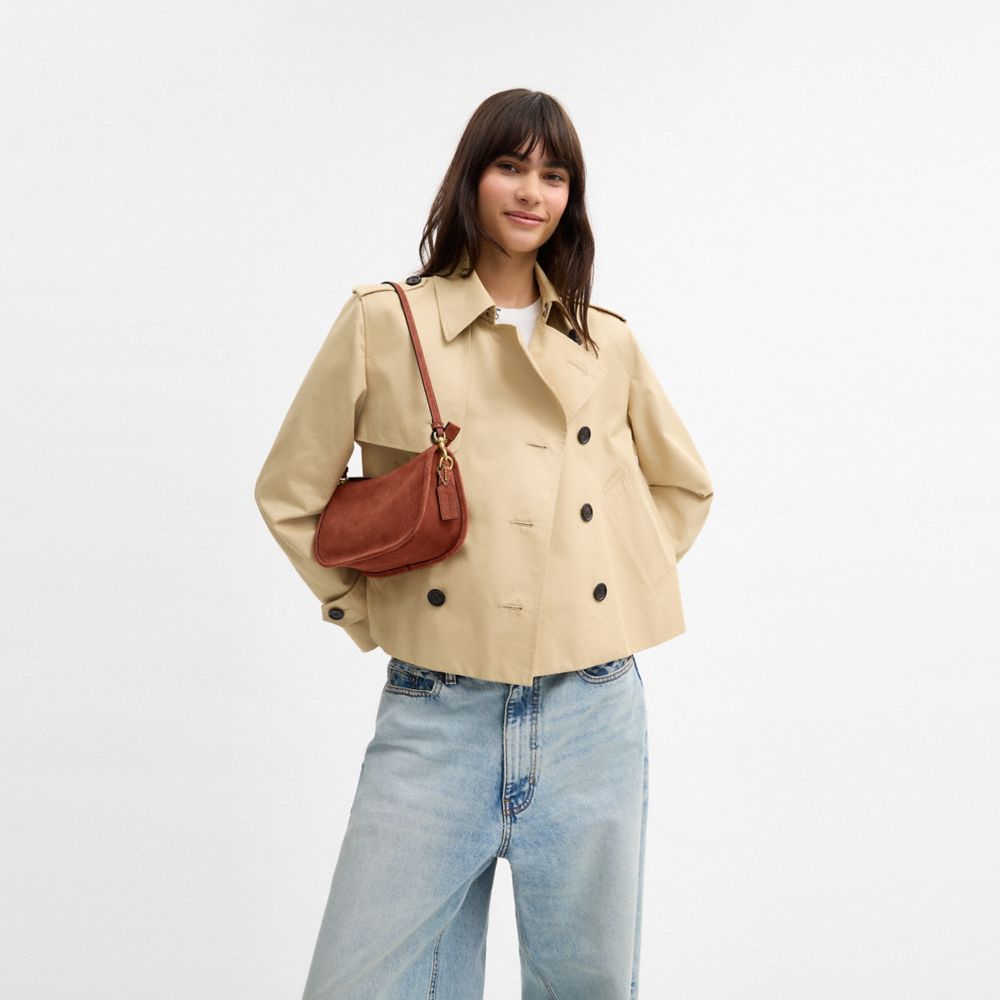 COACH®,Waverly Bag,Leather,Suede,Shoulder Bag,Compact,Gold Plated,Day Party,Brown,Detail View