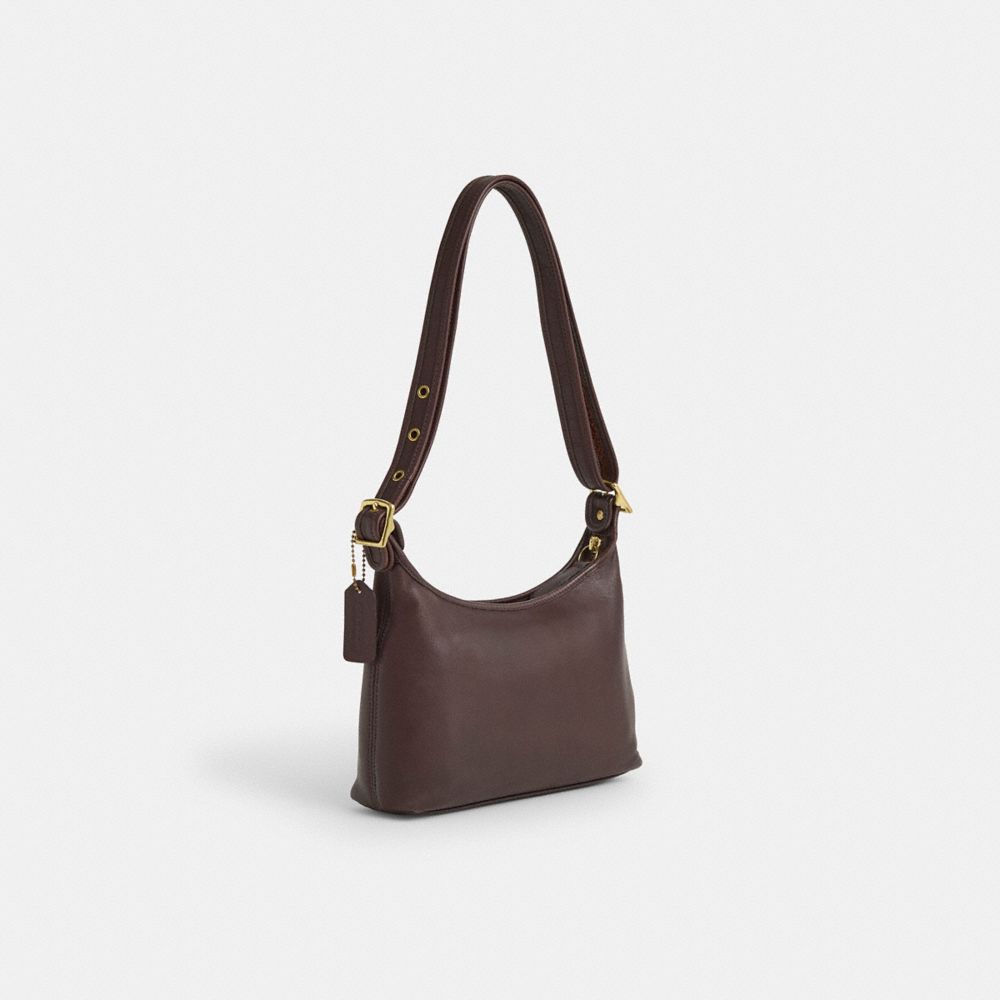 COACH®,Vintage Legacy Bag,Leather,Shoulder Bag,Logo,Embossed,Gold Metal,Casual,Brown,Angle View