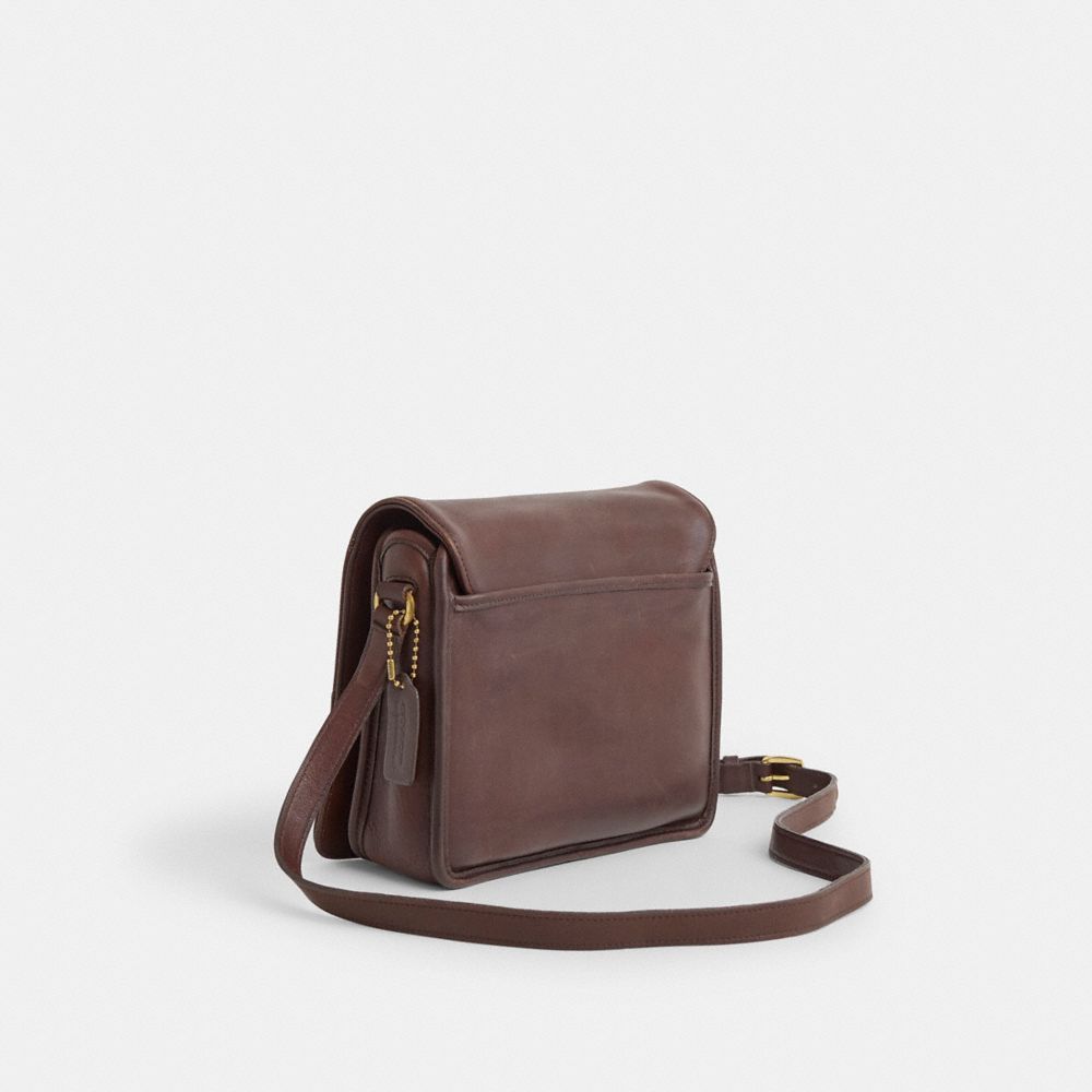COACH®,Vintage Tribeca Flap Bag,Leather,Crossbody,Logo,Embossed,Bronze Metal,Casual,Brown,Angle View