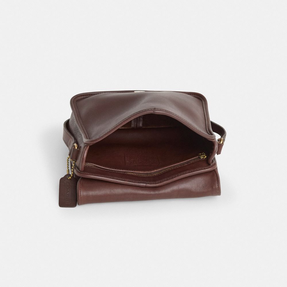 COACH®,Vintage Tribeca Flap Bag,Leather,Crossbody,Logo,Embossed,Bronze Metal,Casual,Brown,Inside View,Top View