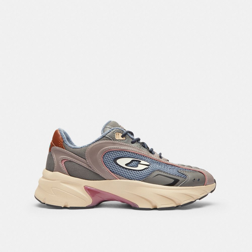 COACH®,Bolt Runner Sneaker,Leather,Rubber,Activewear,Fabric,Piping,Logo,Cushioned,Flexible Insole,Flexible,Pull Tab,Breath...,Multi Color,Angle View