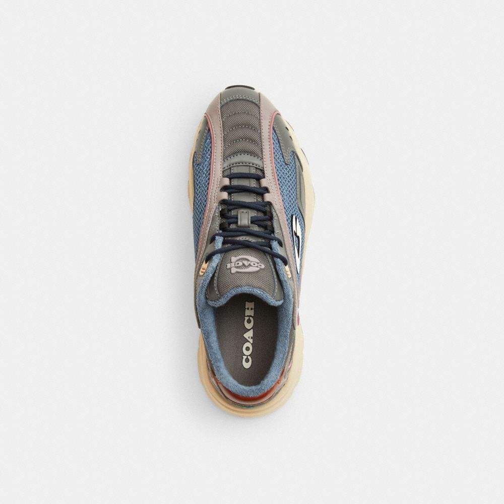 COACH®,Bolt Runner Sneaker,Leather,Rubber,Activewear,Fabric,Piping,Logo,Cushioned,Flexible Insole,Flexible,Pull Tab,Breath...,Multi Color,Inside View,Top View