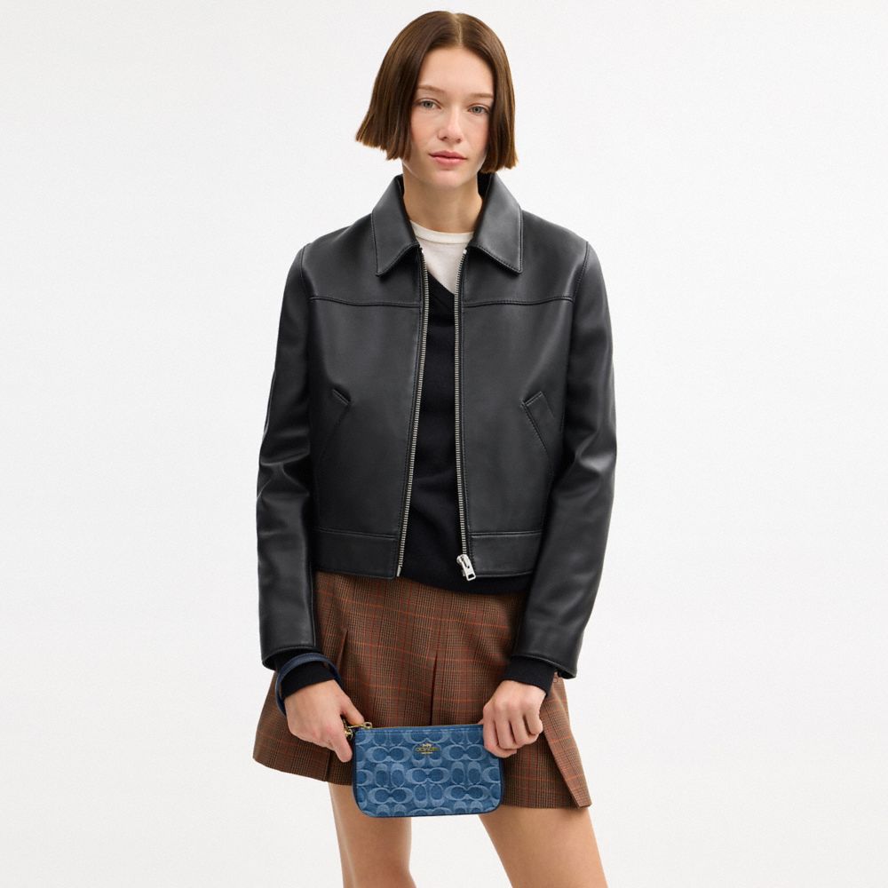 COACH®,NOLITA 19 EN DENIM EXCLUSIF,Denim,Or/Indigo,Detail View