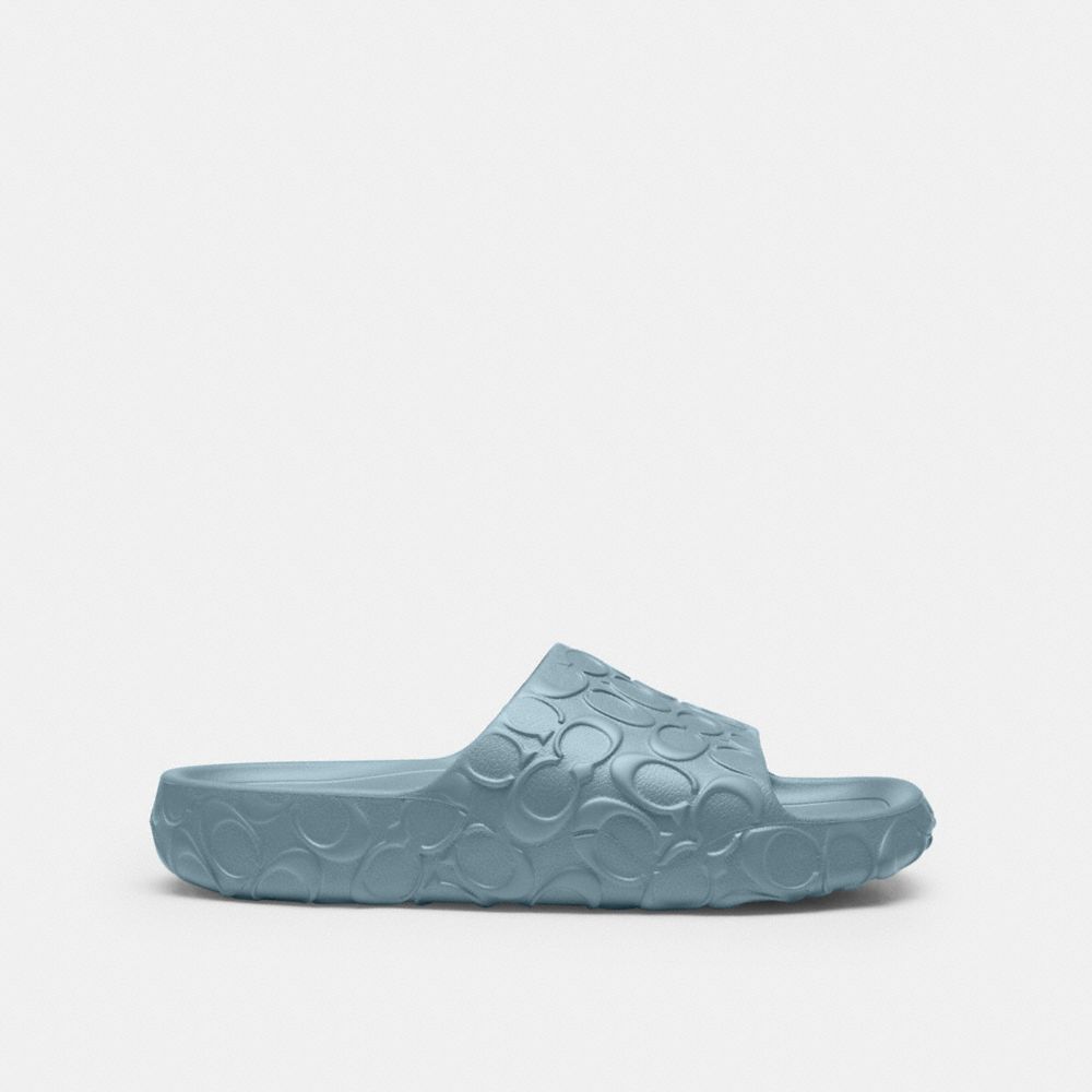 COACH®,Bay Slide In Signature,EVA,Lining EVA,Slides,Plastic,Logo,Pool,Blue,Angle View