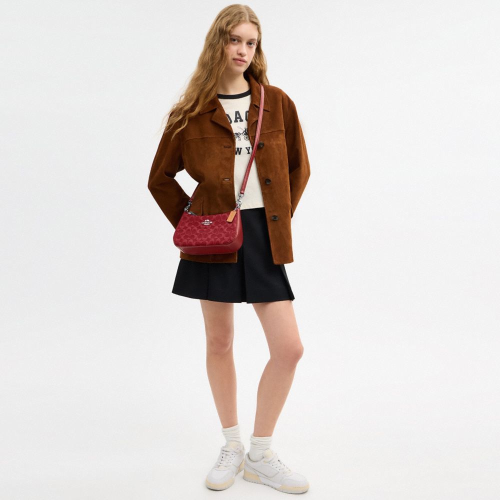 COACH®,SAC ÉPAULE TERI EN DENIM EXCLUSIF,Denim,Argenté