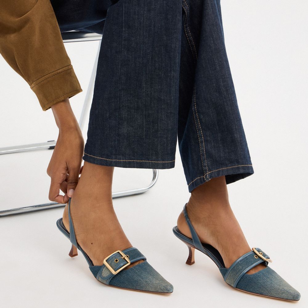 COACH®,Margot Slingback In Loved Denim,Blue,Detail View
