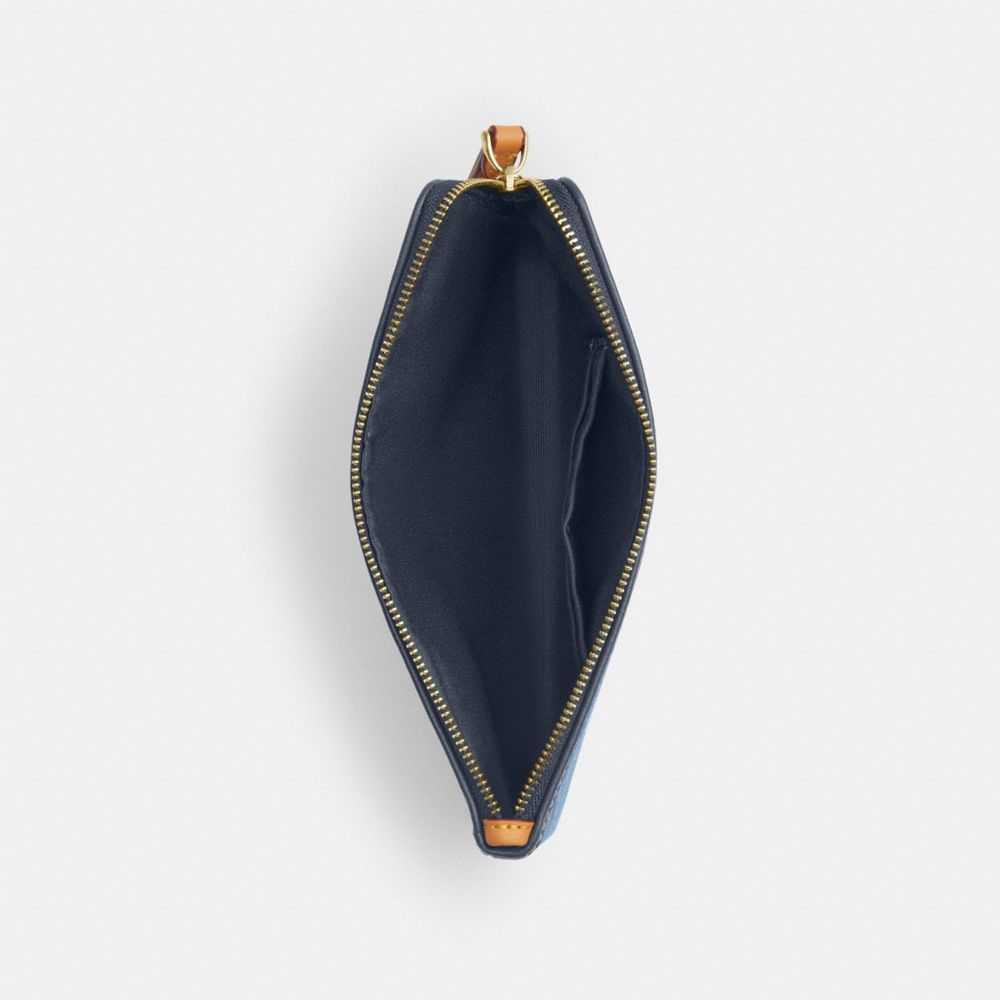 COACH®,Large Corner Zip Wristlet In Signature Denim,Multi Color,Inside View,Top View