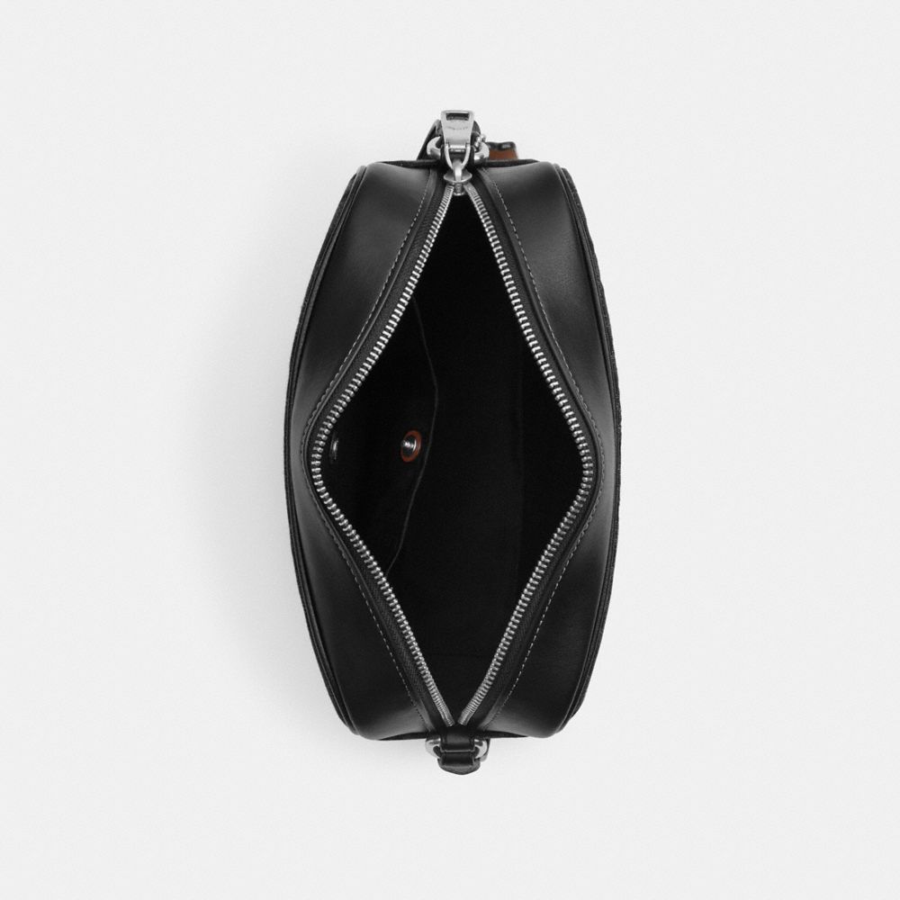 COACH®,Jamie Camera Bag In Signature Denim,Cotton,Denim,Leather,Camera Bag,Logo,Lined,Adjustable,Casual,Black,Inside View,Top View