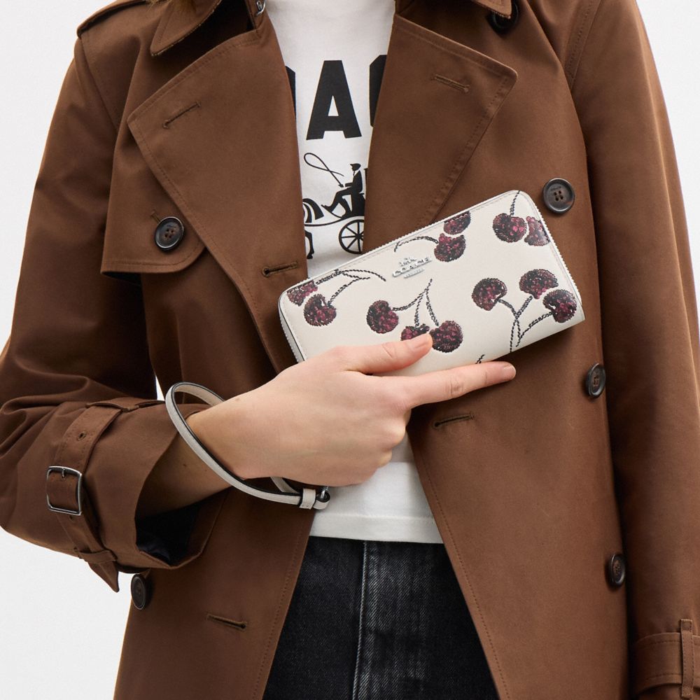 COACH®,Long Zip Around Wallet With Cherry Print,,Detail View