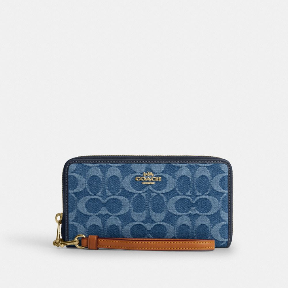 Coach Long Zip Around Wallet In Signature Denim In Blue