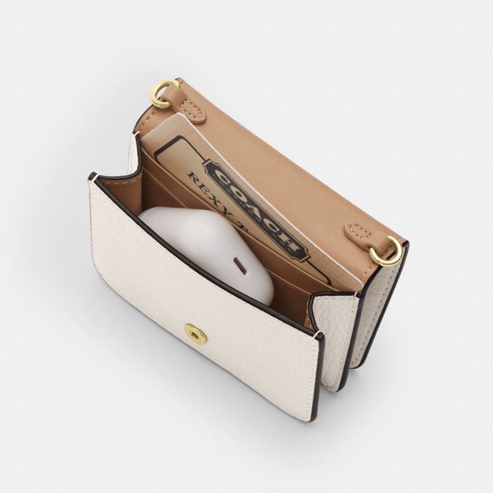 COACH®,Mini Wallet On A Chain With Heart Rivets,Leather,Crossbody,Metal,Logo,Heart Embellishment,Day Party,White,Inside View,Top View