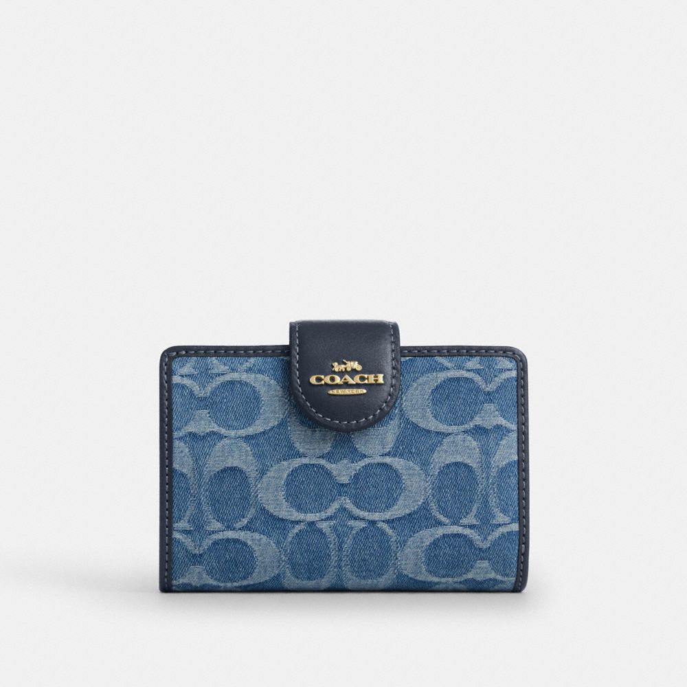 COACH®,ミディアム コーナー ジップ ウォレット・シグネチャー デニム,ミニ財布(二つ折り&三つ折り),ｲﾝﾃﾞｨｺﾞ