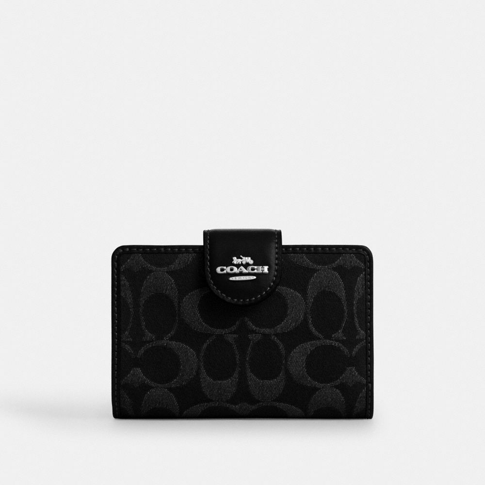 Coach Medium Corner Zip Wallet In Signature Denim In Black
