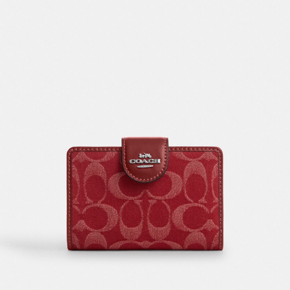 Coach Medium Corner Zip Wallet In Signature Denim In Red
