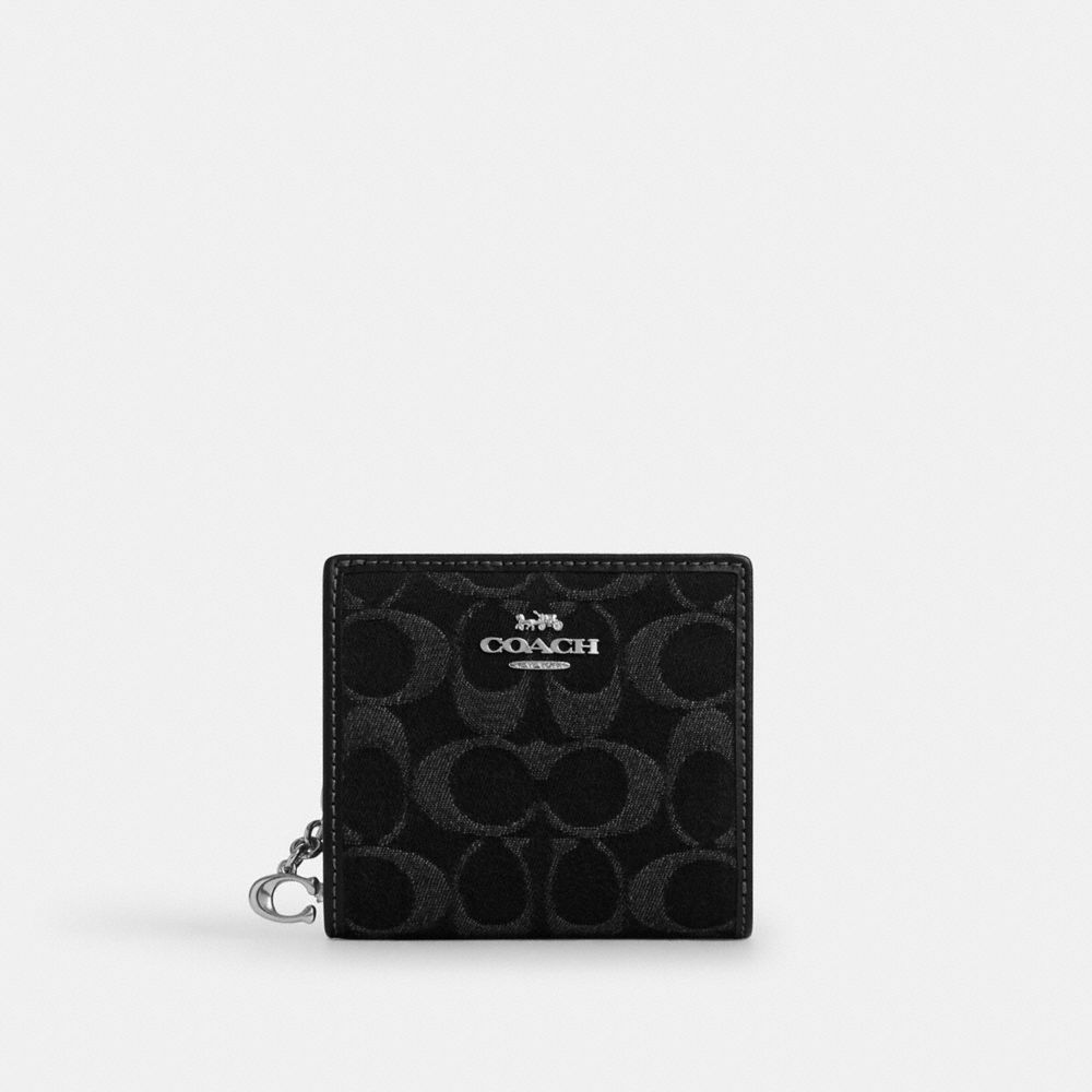 Coach Snap Wallet In Signature Denim In Black
