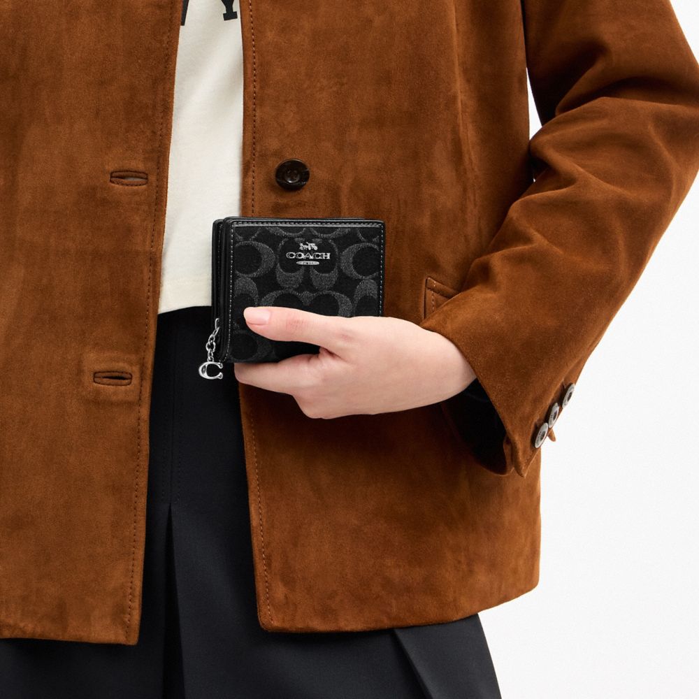 COACH®,Snap Wallet In Signature Denim,Black,Detail View