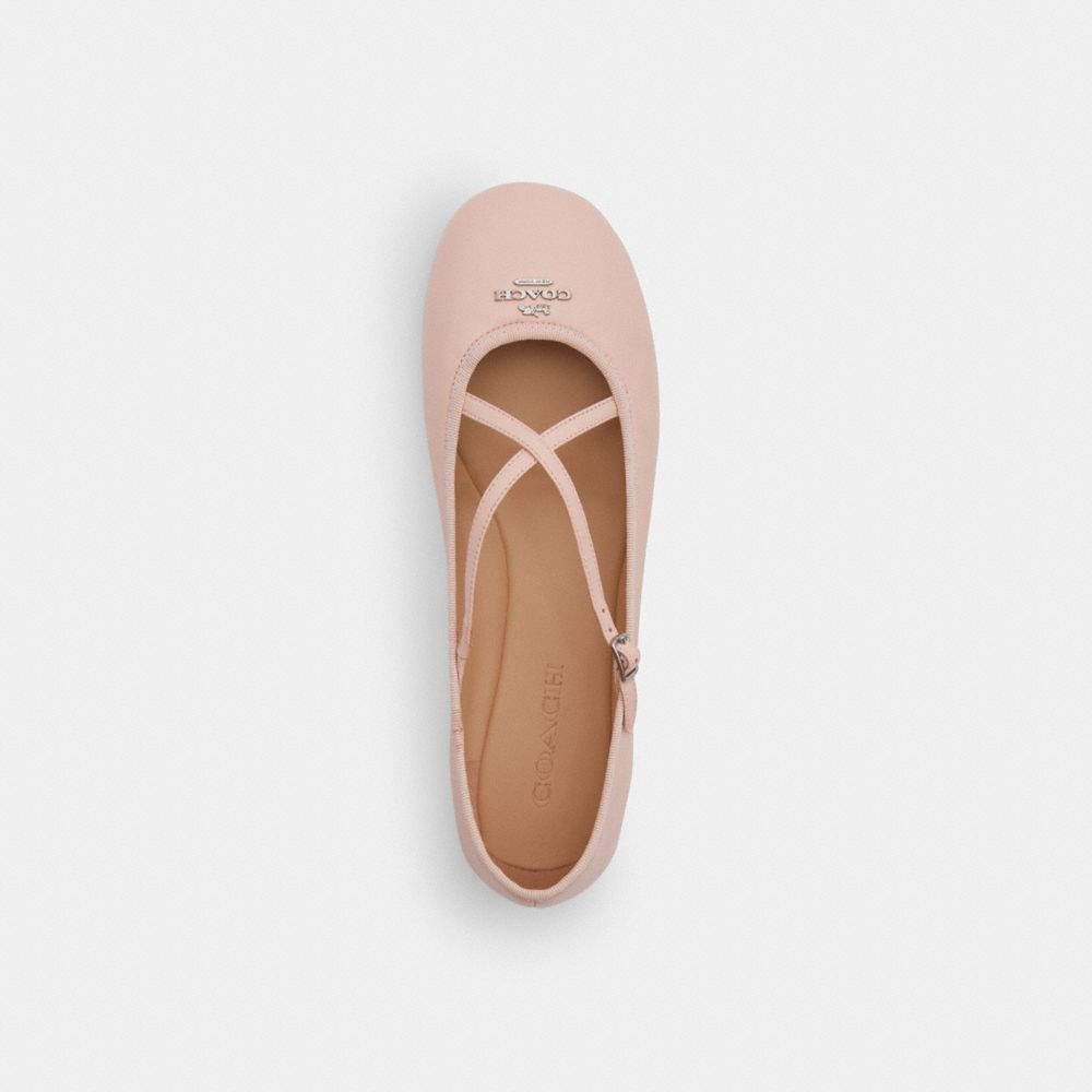 COACH®,Phoebe Ballet Flat,Leather,Rubber,Ballet Flats,Fabric,Metal,Pull Tab,Casual,Pink,Inside View,Top View