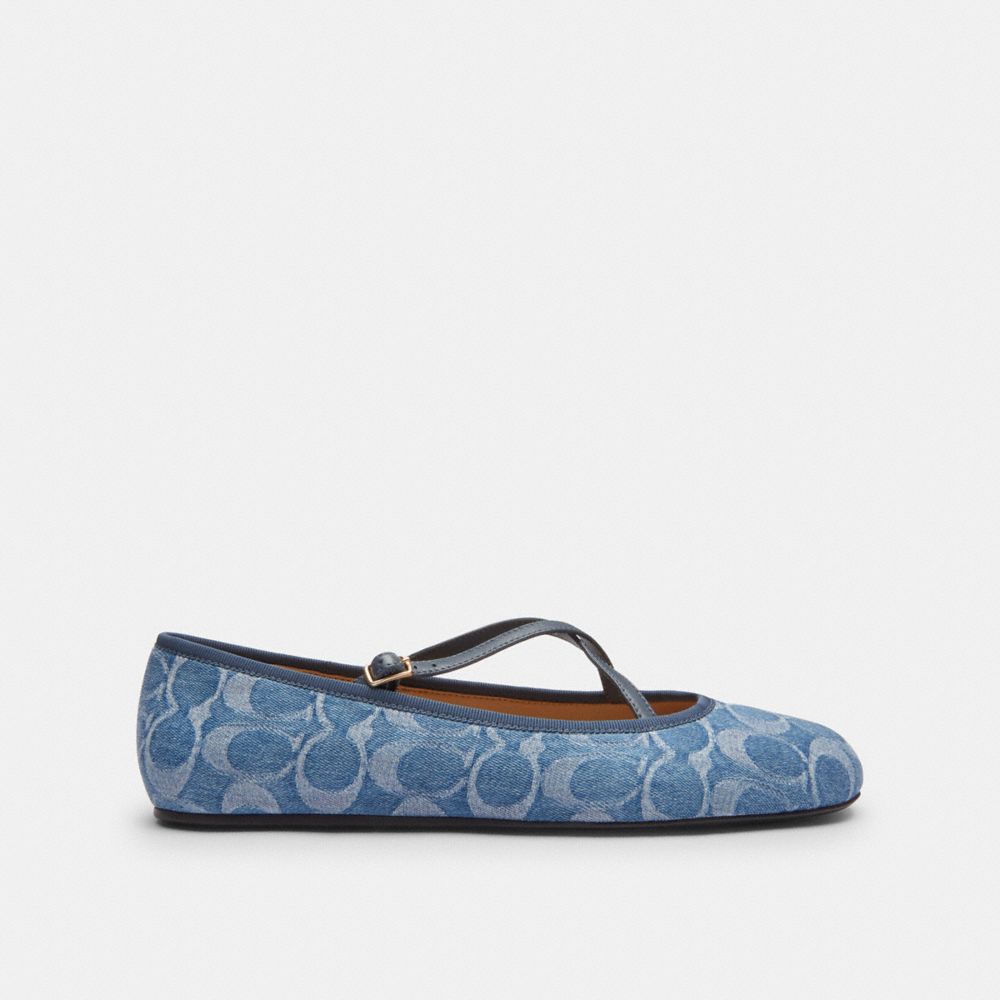 COACH®,Phoebe Ballet Flat In Signature Denim,,Angle View
