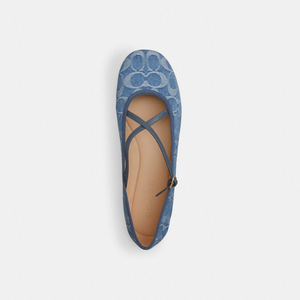 COACH®,Phoebe Ballet Flat In Signature Denim,,Inside View,Top View