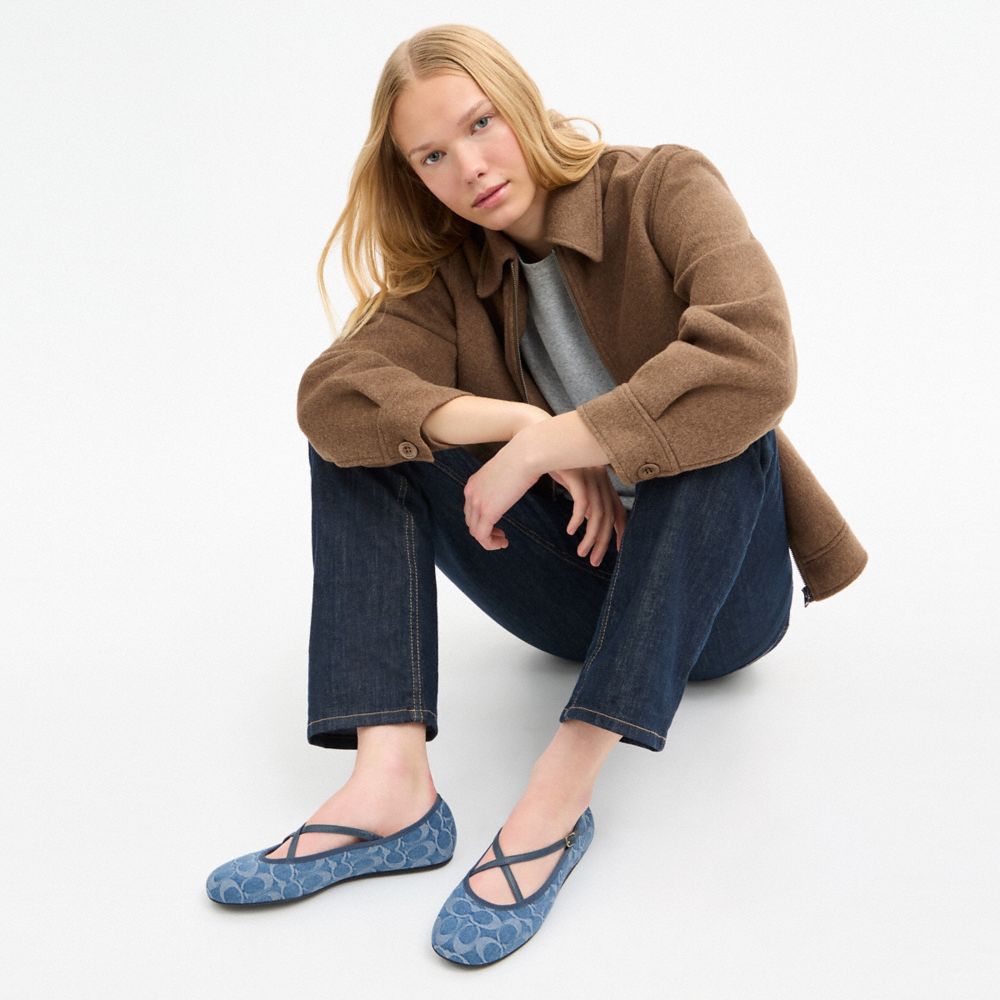 COACH®,Phoebe Ballet Flat In Signature Denim,Blue,Detail View