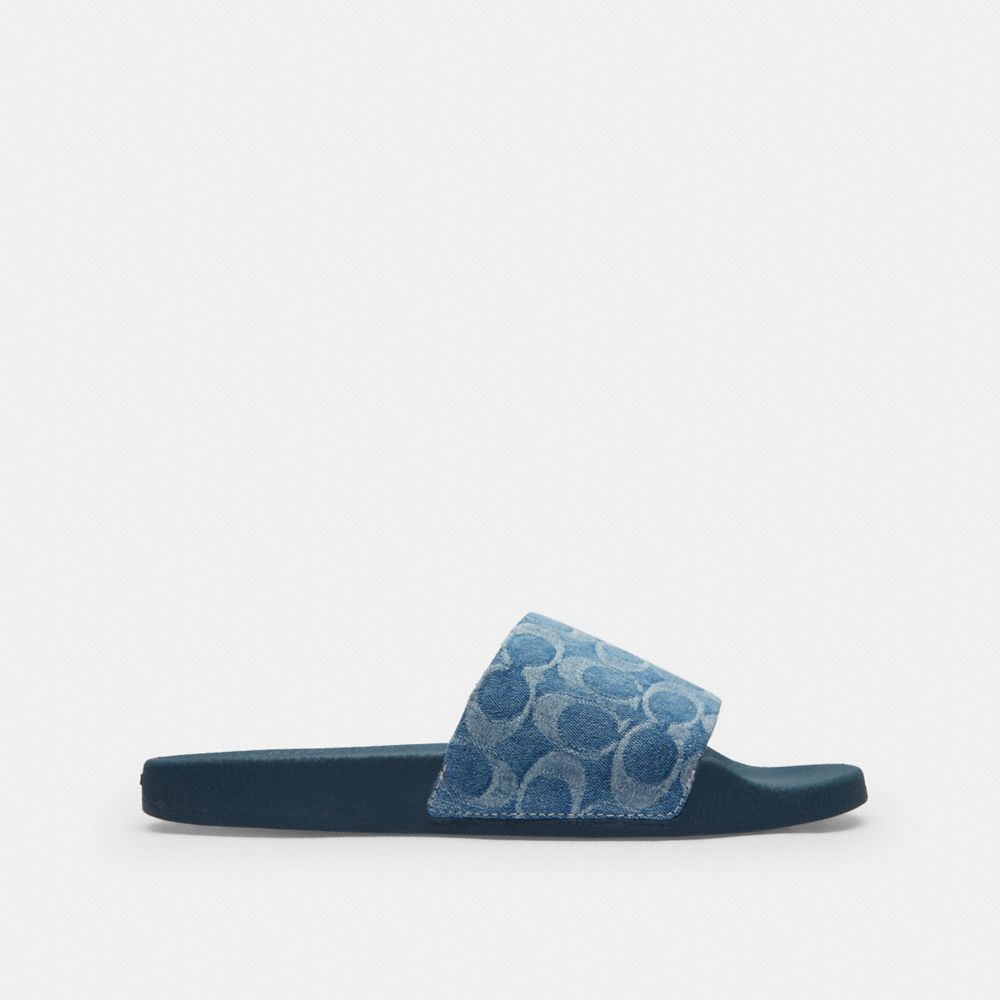 COACH®,Udele Sport Slide In Regenerative Cotton Signature Denim,,Angle View