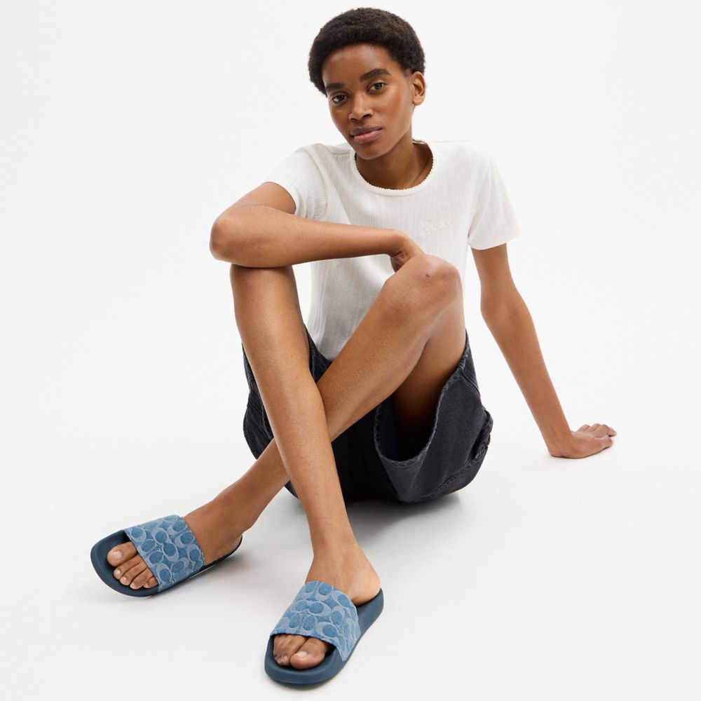 COACH®,Udele Sport Slide In Regenerative Cotton Signature Denim,,Detail View