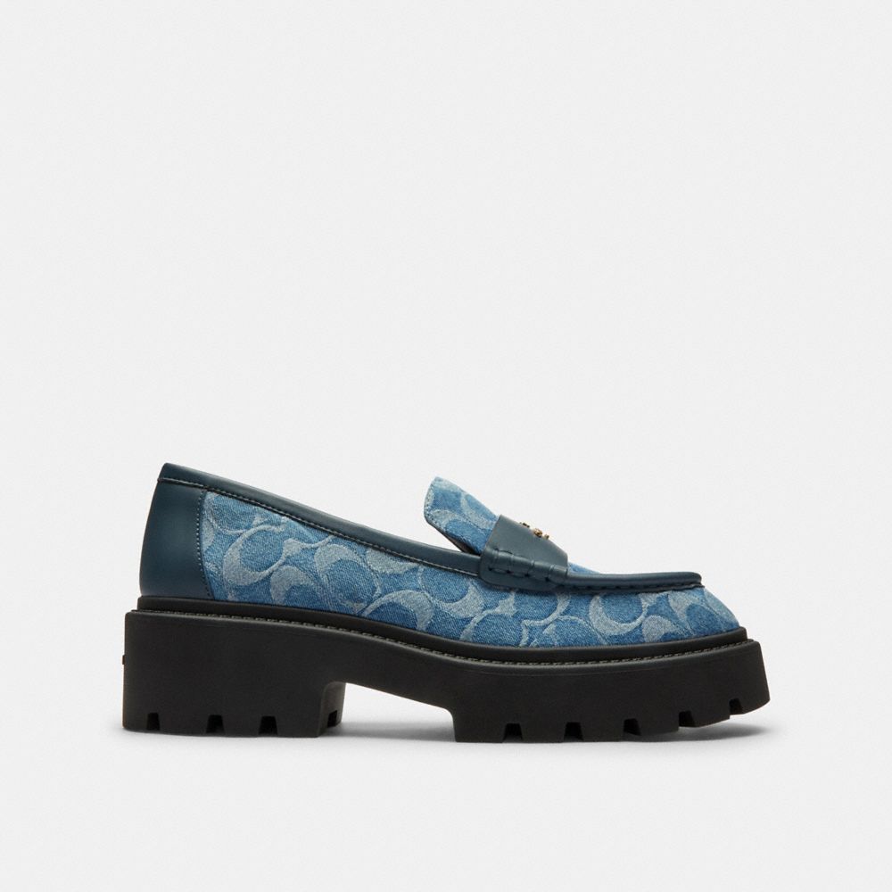 COACH®,Lucy Lug Sole In Signature Denim,Blue,Angle View