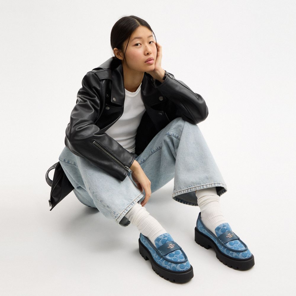COACH®,Lucy Lug Sole In Signature Denim,Blue,Detail View
