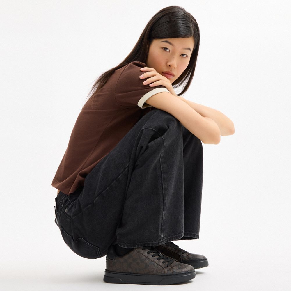 Coach High Line Sneaker In Signature Canvas In Black