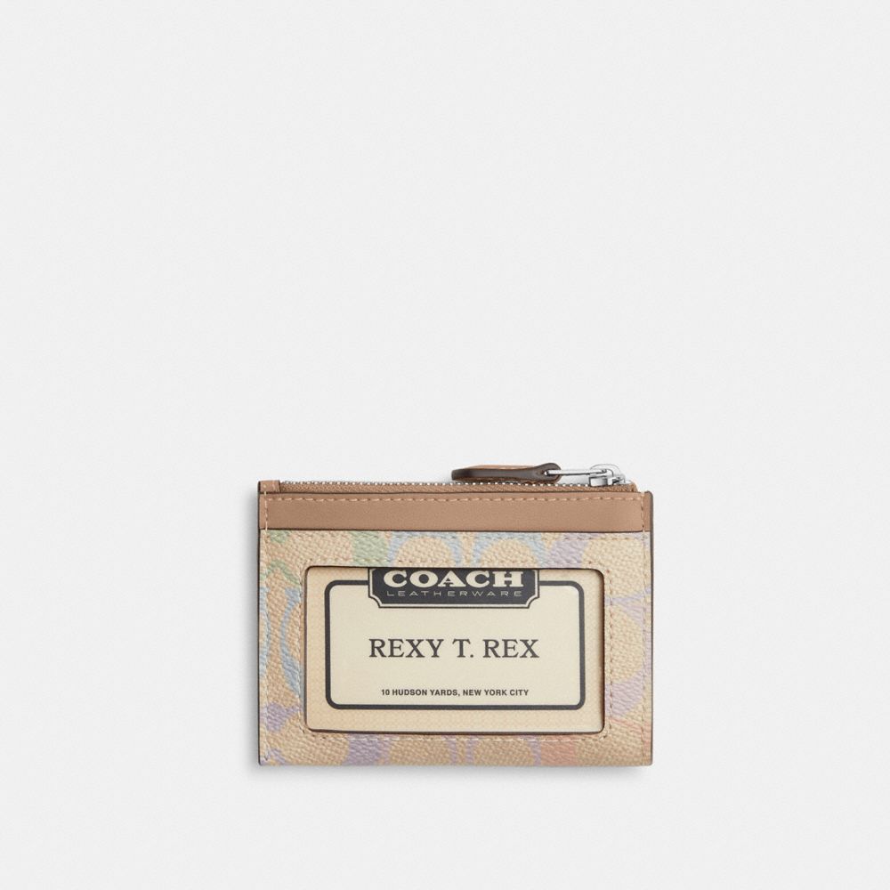 COACH®,ミニ スキニー ID ケース・レインボー シグネチャー キャンバス,ｼﾙﾊﾞｰ/ｻﾝﾄﾞ ﾏﾙﾁ