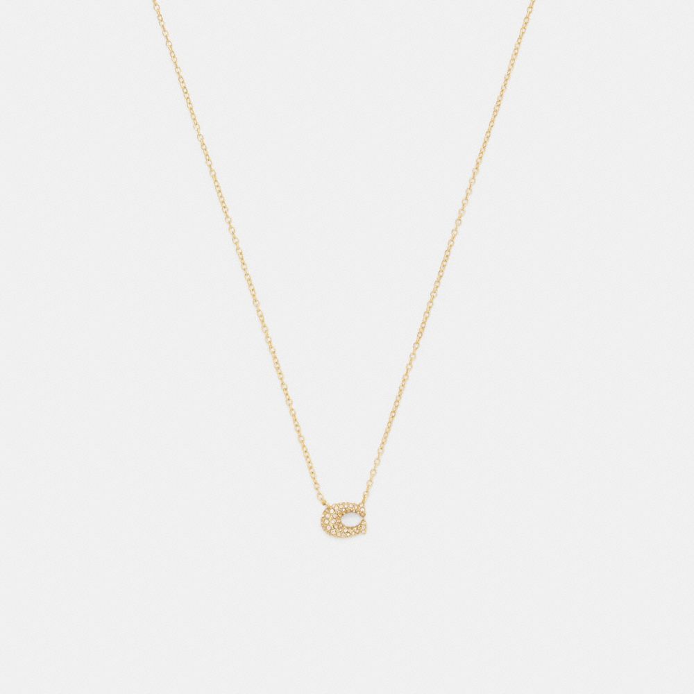 COACH&reg;,Pav&eacute; C Necklace,Single Strand,Glass,Cubic Zirconia,Crystal,Initials Embellishment,Logo,Gem Embellishment,Lettering ...,Gold,Front View