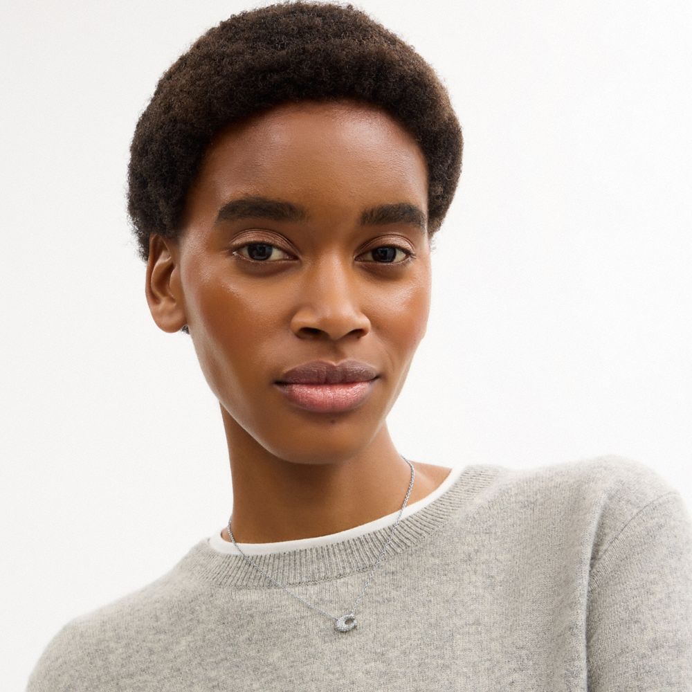 COACH®,COLLIER AVEC « C » PAVÉ,Argenté,Detail View