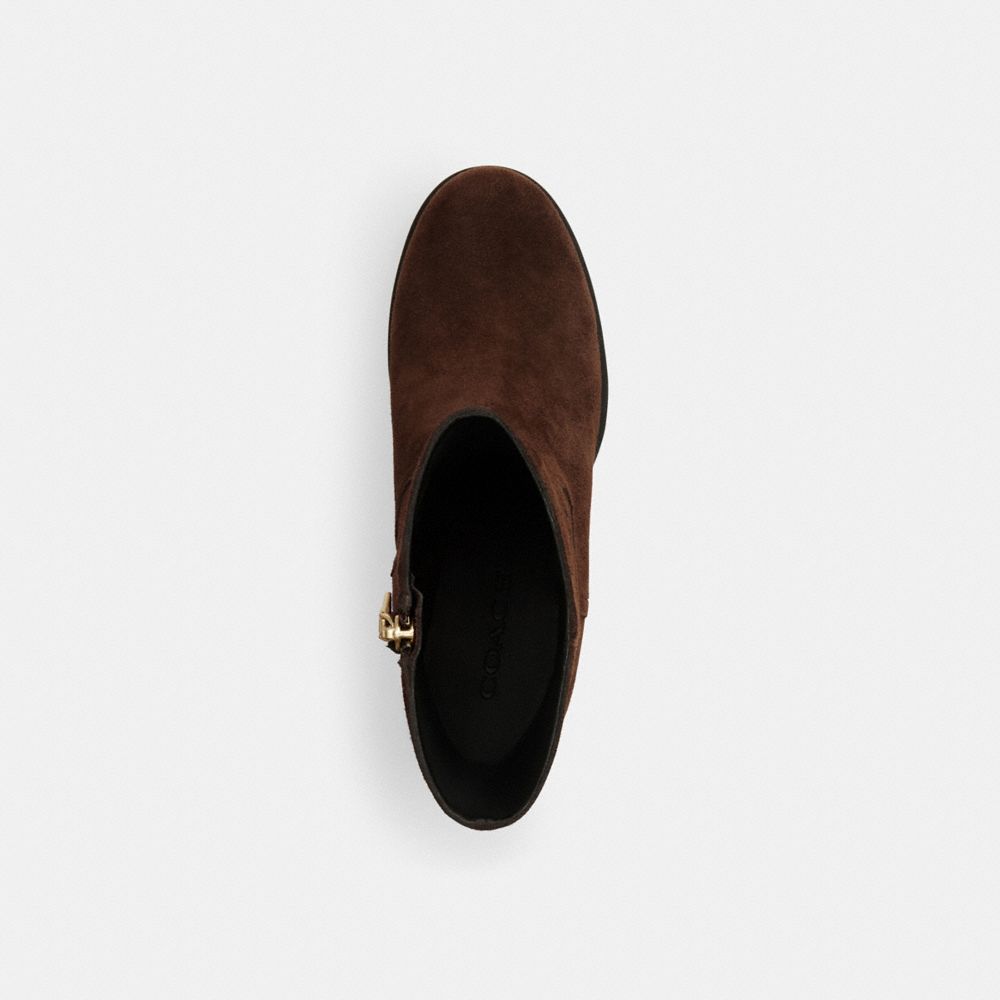 COACH®,Block Heel Boot,Suede,Rubber,Bootie,Pull Tab,Day Party,Brown,Inside View,Top View