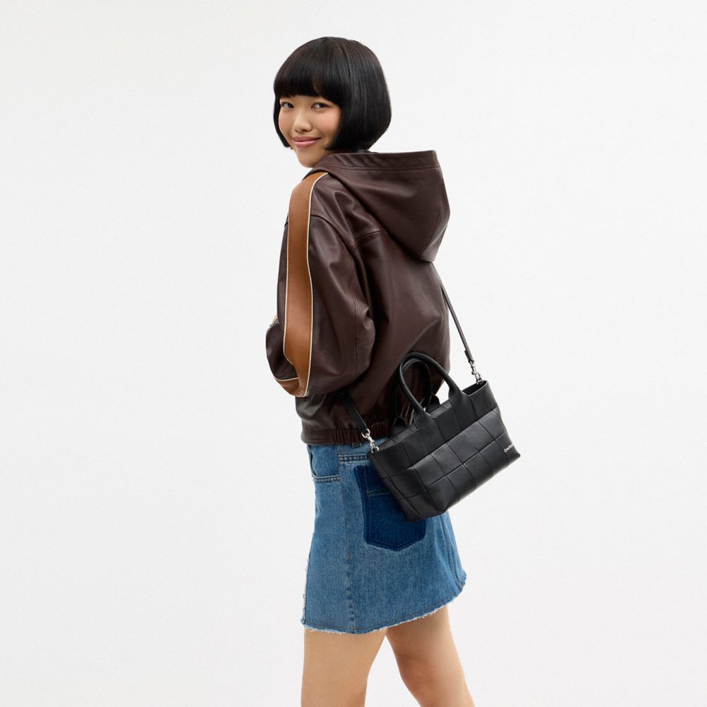 COACH®,Alter/Ego Small Tote Bag In Upcrafted Leather,Lining Recycled Polyester,Recycled Polyester,Leather,Tote,Lined,Casual,Black,Detail View