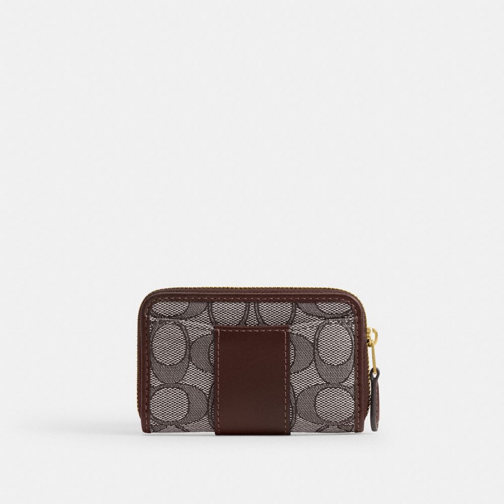 Coach Essential Small Zip Around Card Case In Signature Jacquard In Brown
