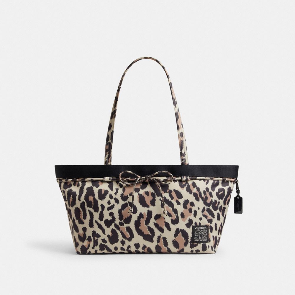 Coach Topia Loop Bow Tote Bag With Leopard Print In Brown