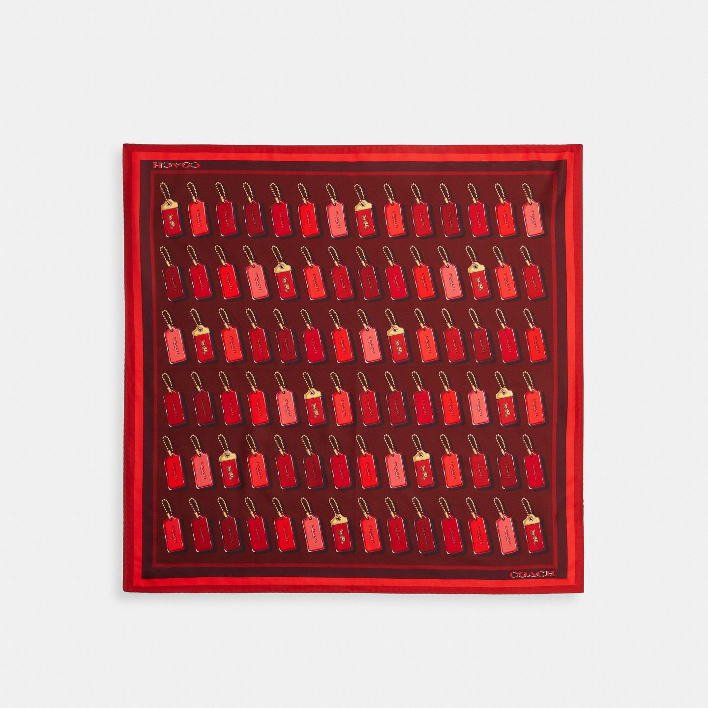 Женские аксессуары Coach Horse And Carriage Hangtag Print Silk Bandana, цвет: Красный / Разноцветный — фото 1