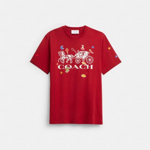 Женские футболки Coach Horse And Carriage Sticker T-Shirt In Organic Cotton