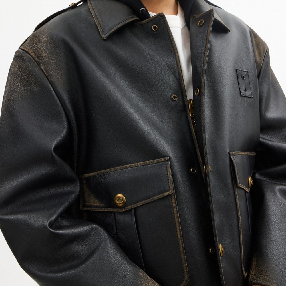 Short Leather Jacket In Loved Leather