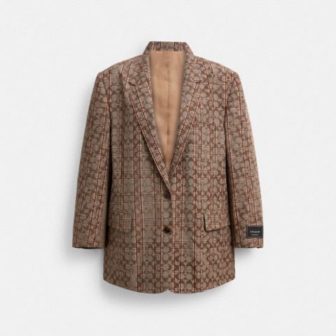 Женские пиджаки Coach Signature C Plaid Single Breasted Blazer