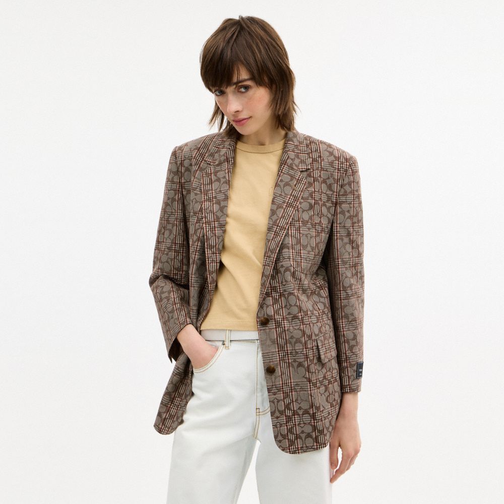 Женские пиджаки Coach Signature C Plaid Single Breasted Blazer — фото 2