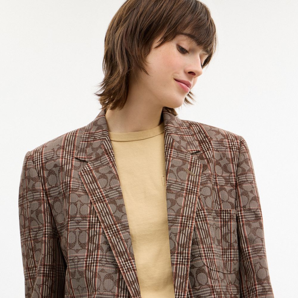 Женские пиджаки Coach Signature C Plaid Single Breasted Blazer — фото 4