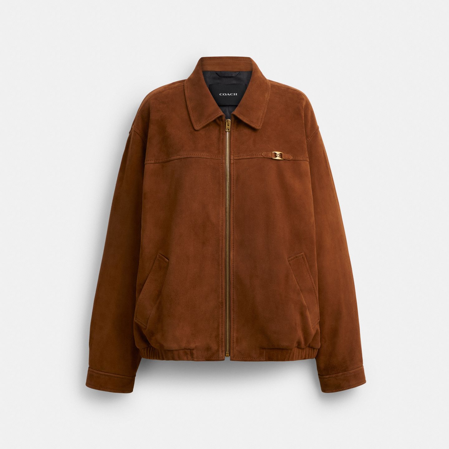 Женская куртка Coach Heritage C Oversized Suede Bomber, цвет: Тёмный коричневый — фото 1