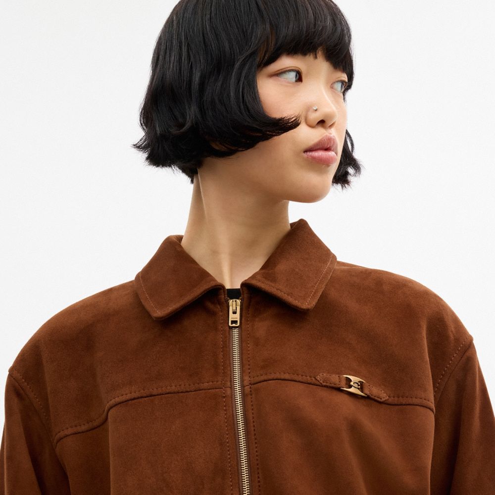 Женские куртки Coach Heritage C Oversized Suede Bomber — фото 5