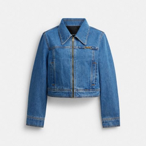 Женские куртки Coach Sculpted C Shrunken Denim Jacket In Organic Cotton
