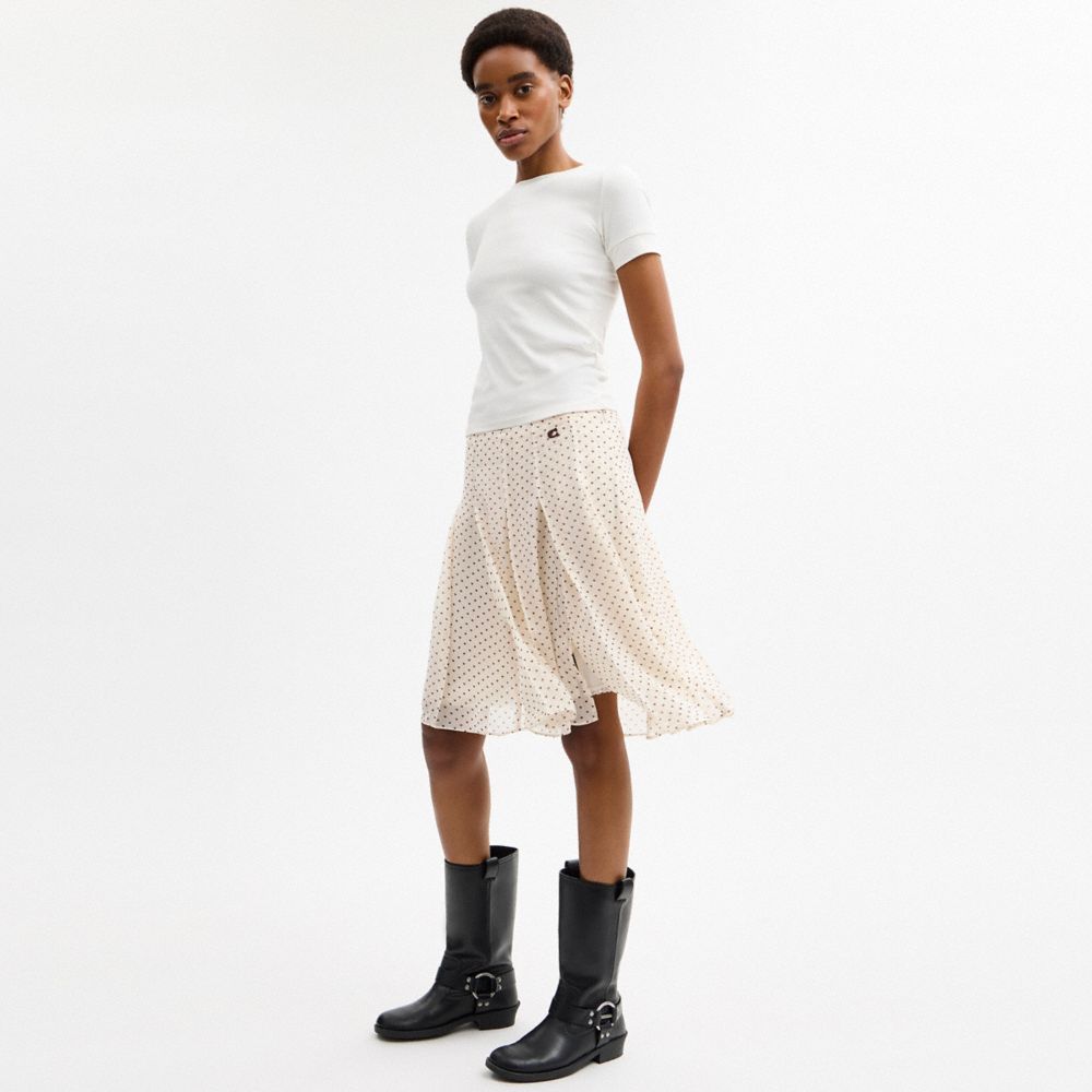 COACH®,Printed Asymmetrical Pleated Skirt,,Scale View