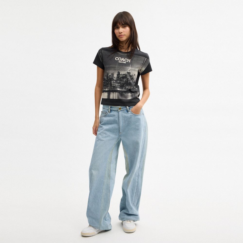 COACH®,Postcard 90's Fit T-Shirt,Cotton,T Shirt,Color Block,Logo,Tagless,Casual,Black,Scale View