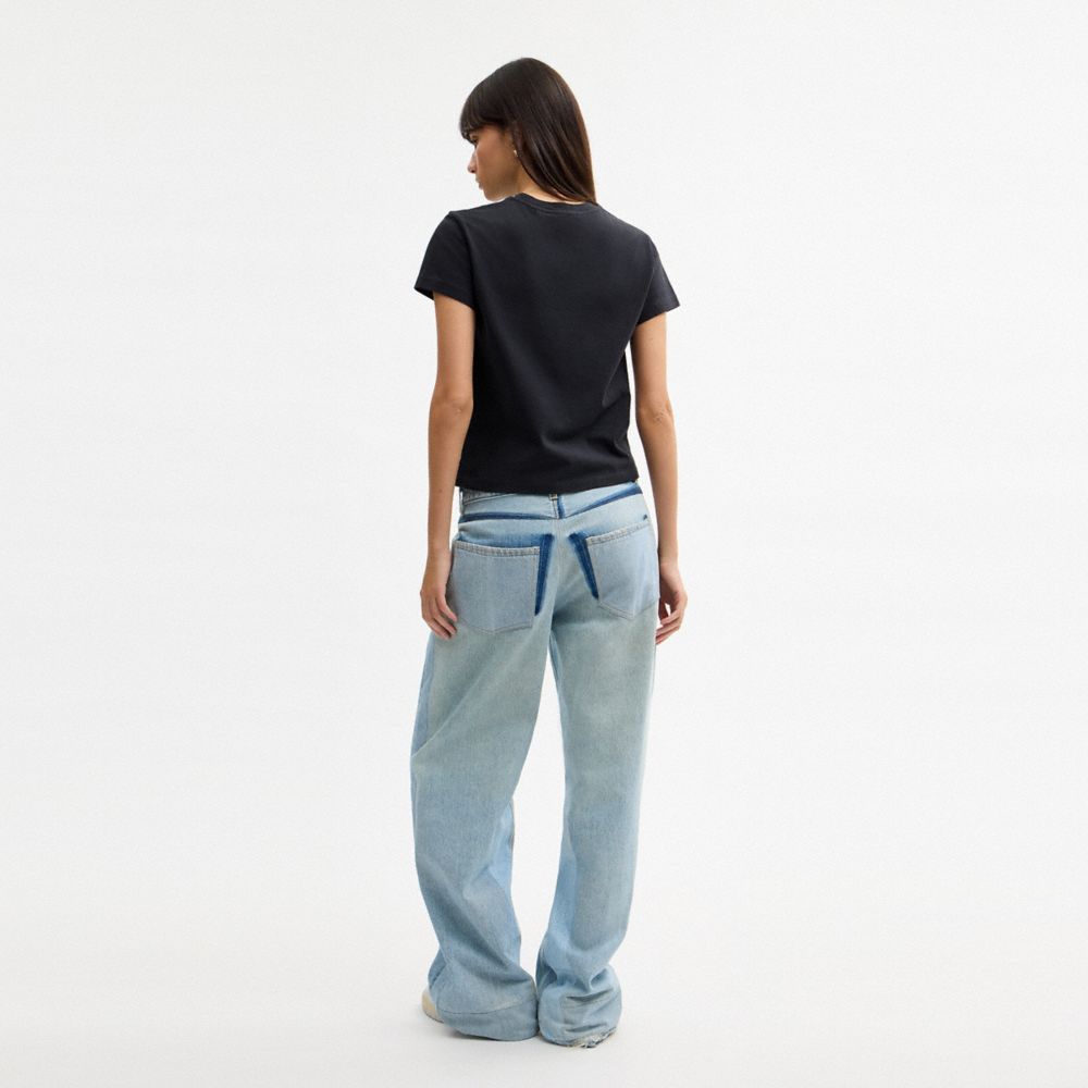 COACH®,Postcard 90's Fit T-Shirt,Cotton,T Shirt,Color Block,Logo,Tagless,Casual,Black,Scale View